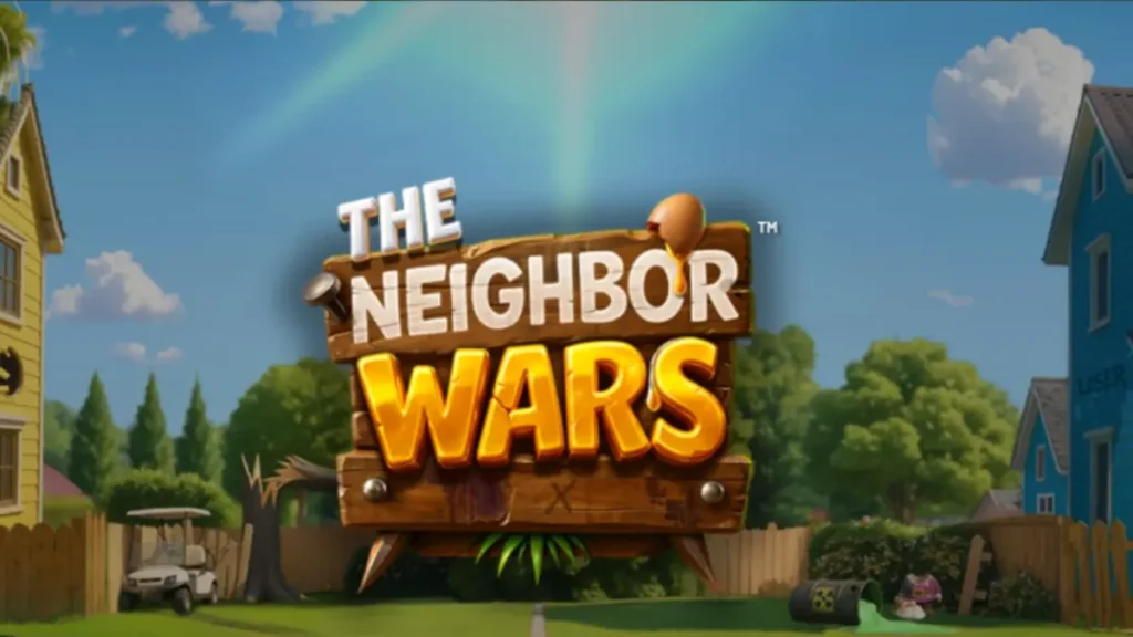 Tampilan visual slot The Neighbor Wars dengan tema perseteruan tetangga yang penuh warna