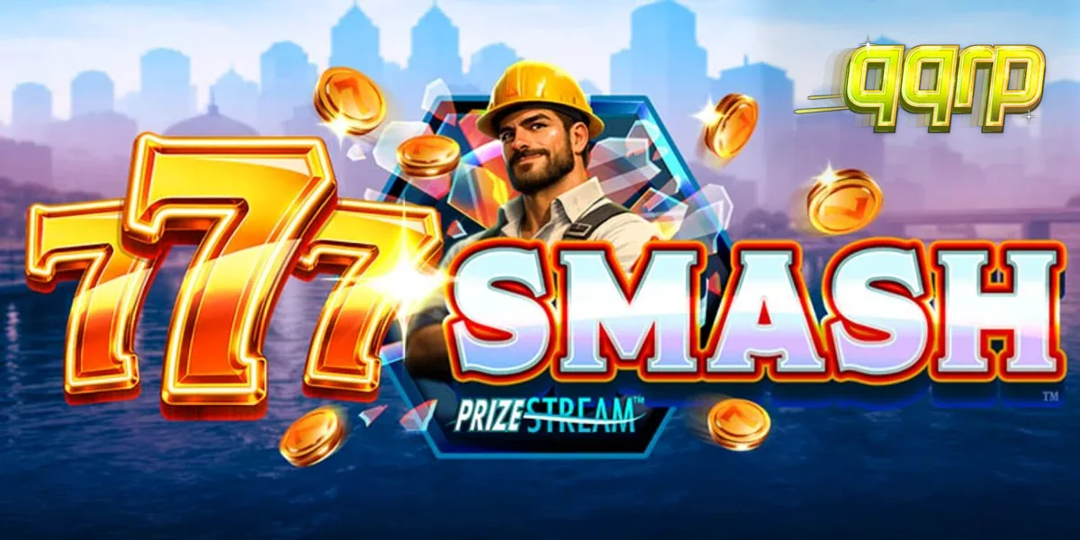 Tampilan visual slot 777 Smash dengan latar belakang lokasi konstruksi dan bola penghancur.