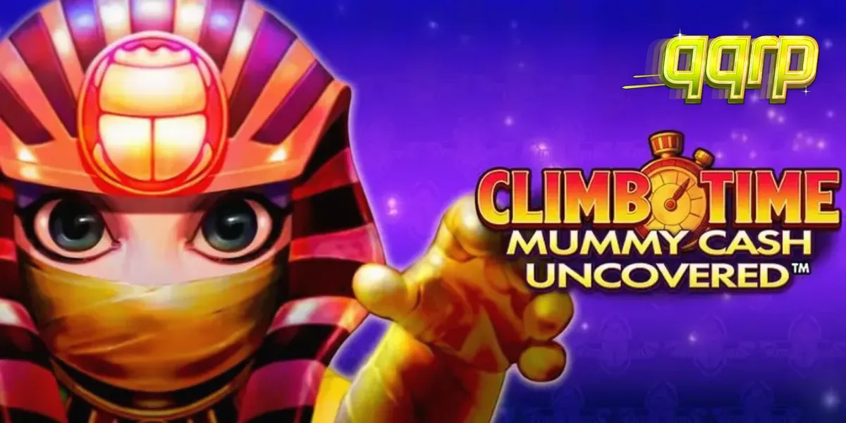 Tampilan visual slot Climb Time Mummy Cash Uncovered dengan tema Mesir modern